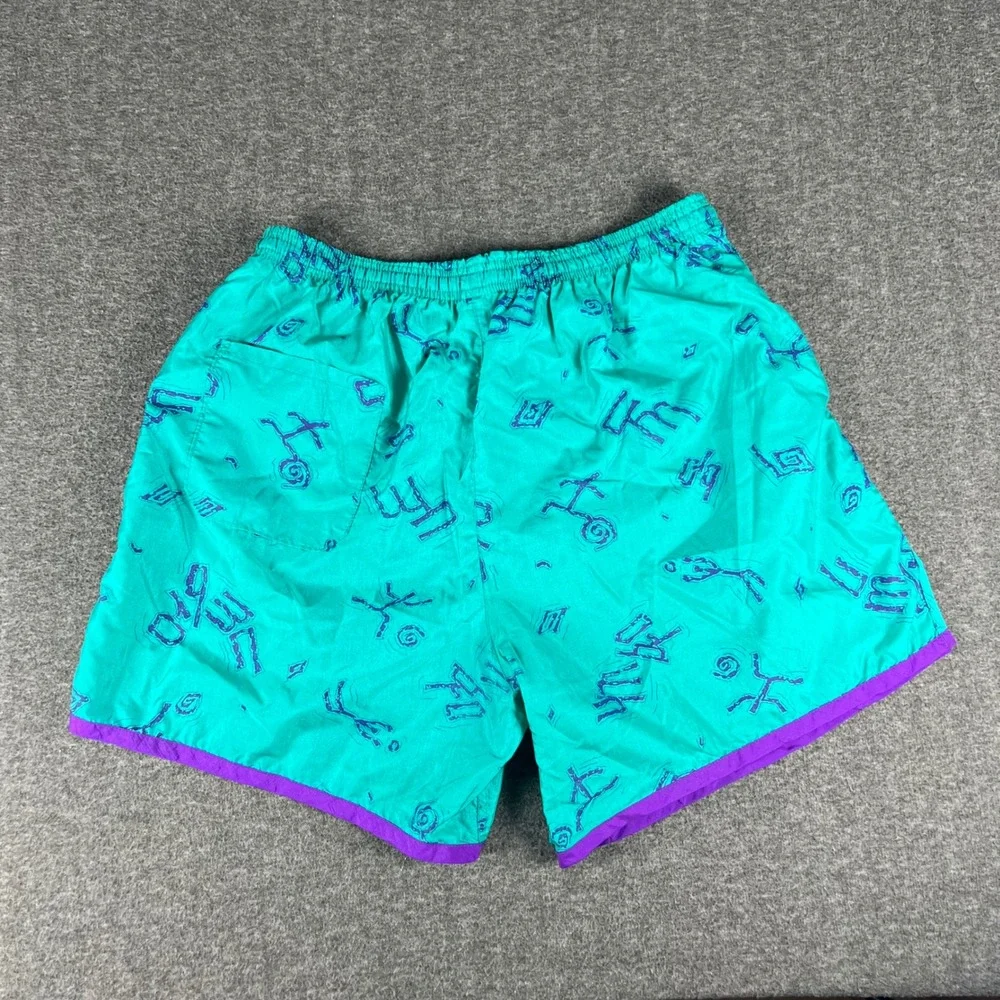 Vintage 90s Umbro Shorts Mens Large Teal Nylon Graphic Print Made in USA